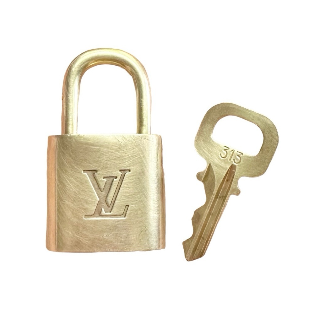 #313 Authentic Louis Vuitton Vintage Padlock Lock & Key Set Brass 300 Series